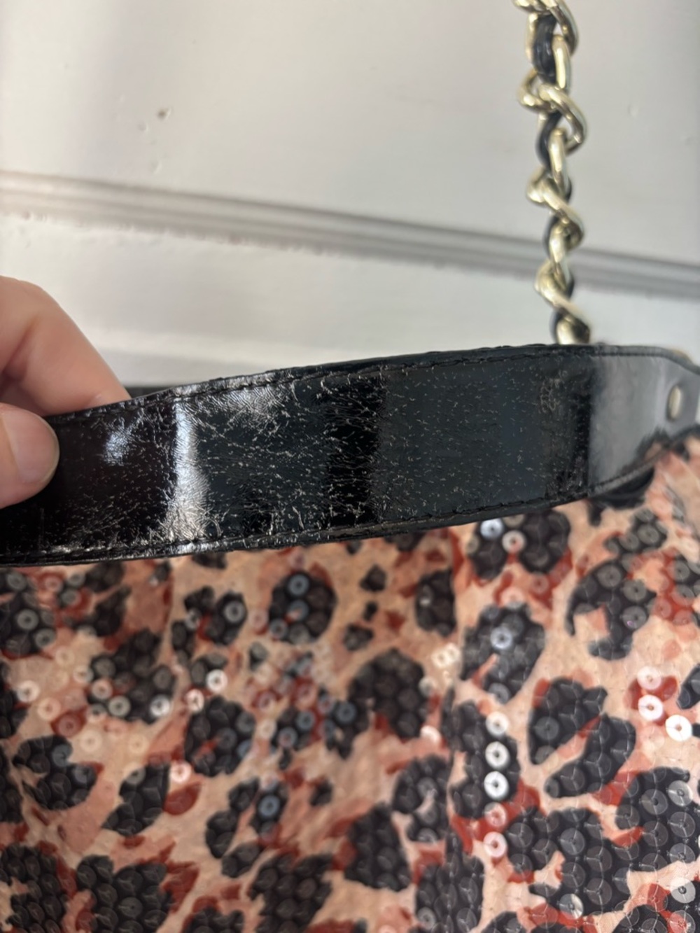 Betsey Johnson Sequin Cheetah Print Purse W/Black Bow ~ Punk ~ Glam - Picture 5 of 5